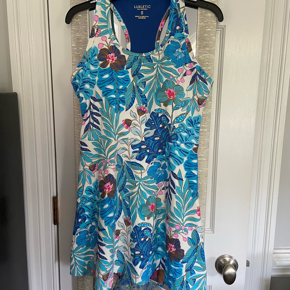 Lilly Pulitzer Blue Green Floral Mini Dress with Pink Accents Size small